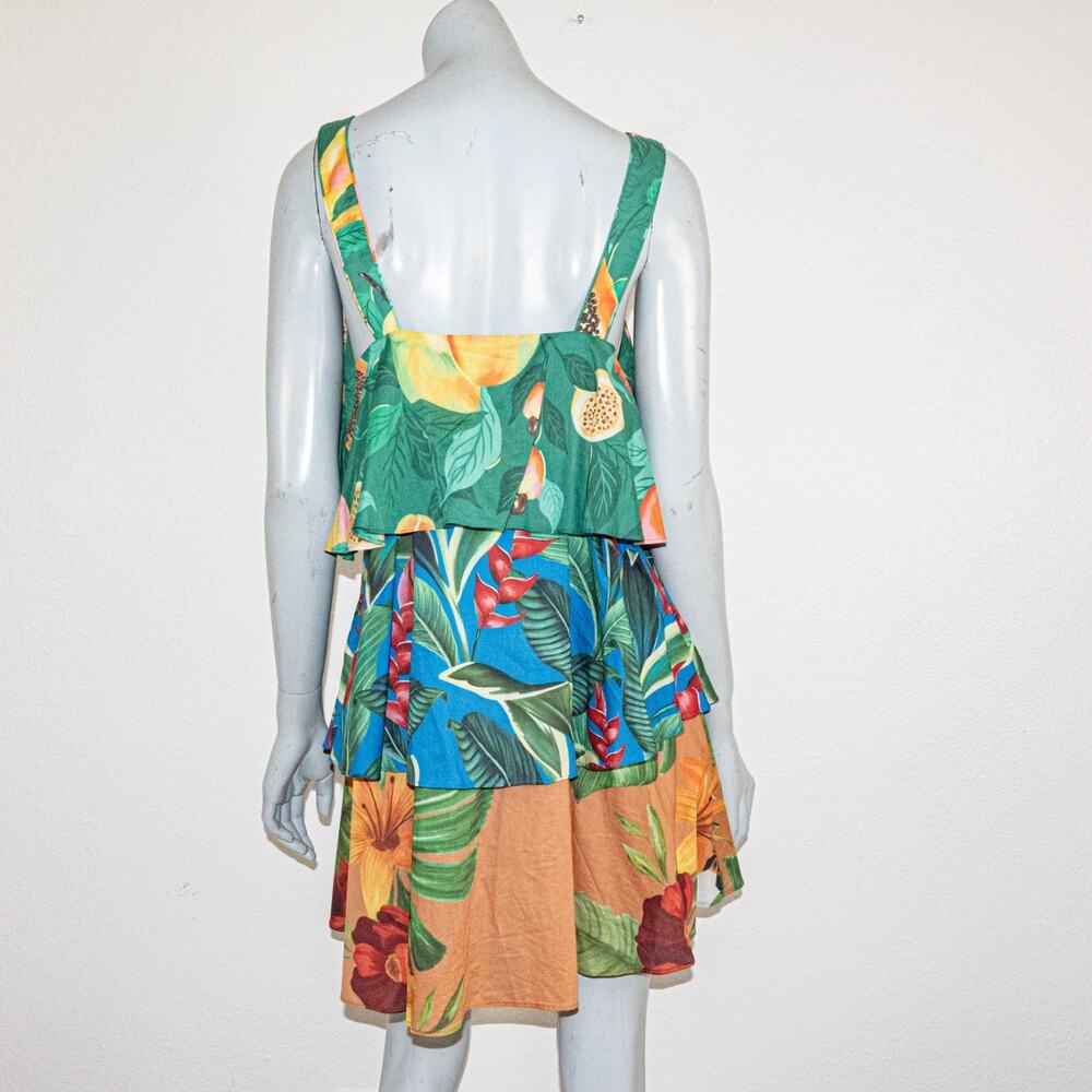 FARM Rio Green, Blue & Yellow Tropical Tiered Mini Dress - Picture 4 of 12